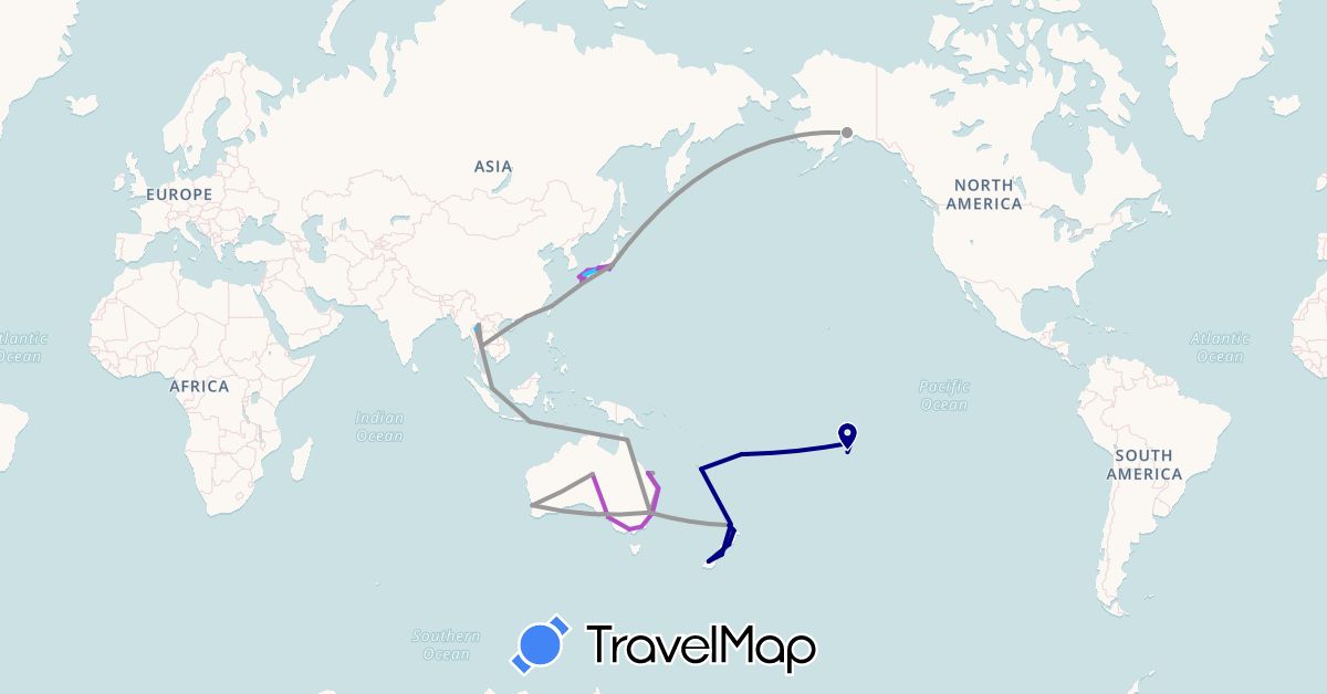 TravelMap itinerary: driving, plane, train, boat in Australia, China, Fiji, France, Indonesia, Japan, New Caledonia, New Zealand, Singapore, Thailand, Taiwan, United States (Asia, Europe, North America, Oceania)